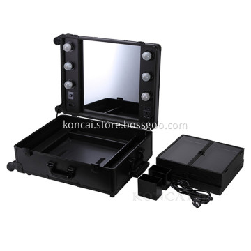 Aluminium Folding Custom Cosmetic Makeup Case With Lighted Mirror